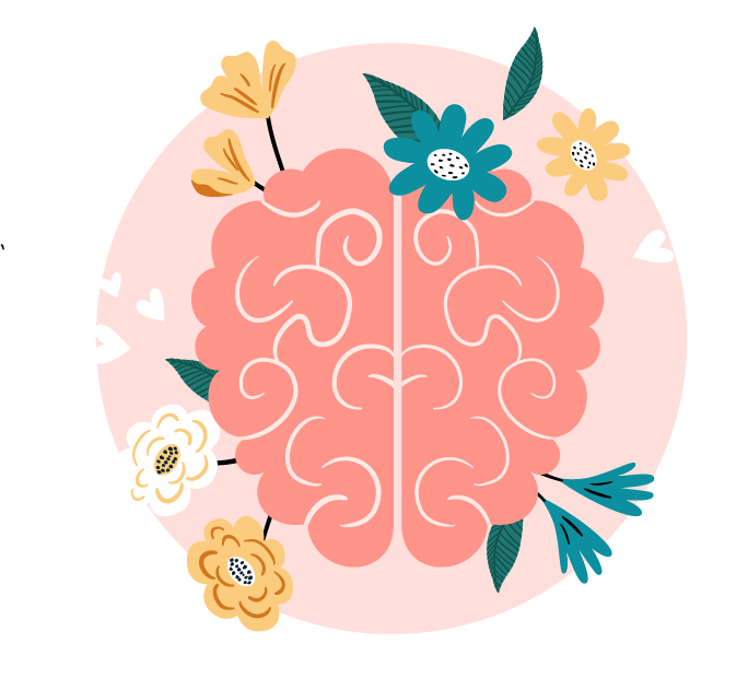illustration cerveau avec fleurs